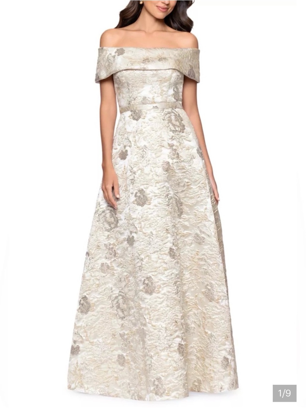 Xscape Metallic Brocade One-Shoulder Evening Gown, Size 6